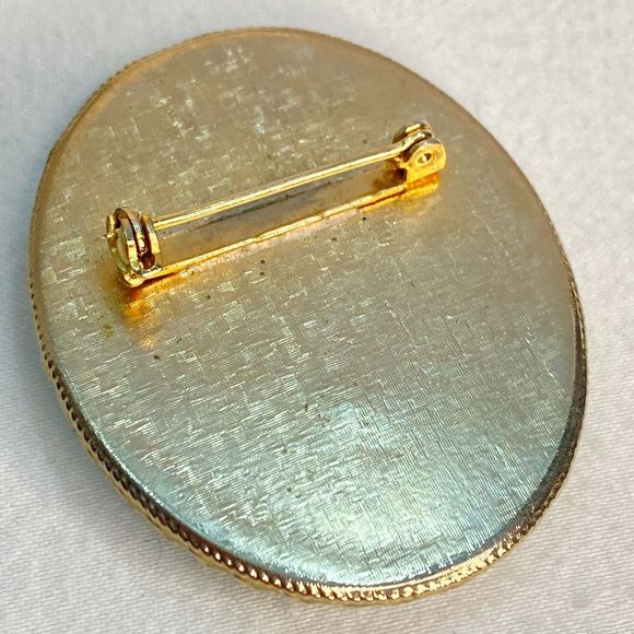 Floral Painted Ceramic Pendant Gold Tone Trim Metal - Picture 5 of 6